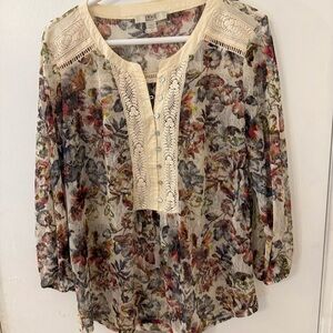 Vintage America Floral Lace Button-Down Blouse